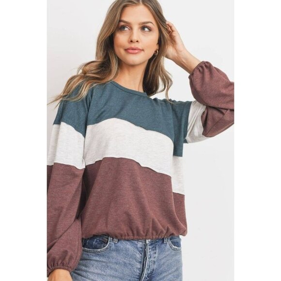 Lazy Sundays Color Block Soft Knit Pullover Sweatshirt Made In Usa - Picture 1 of 5